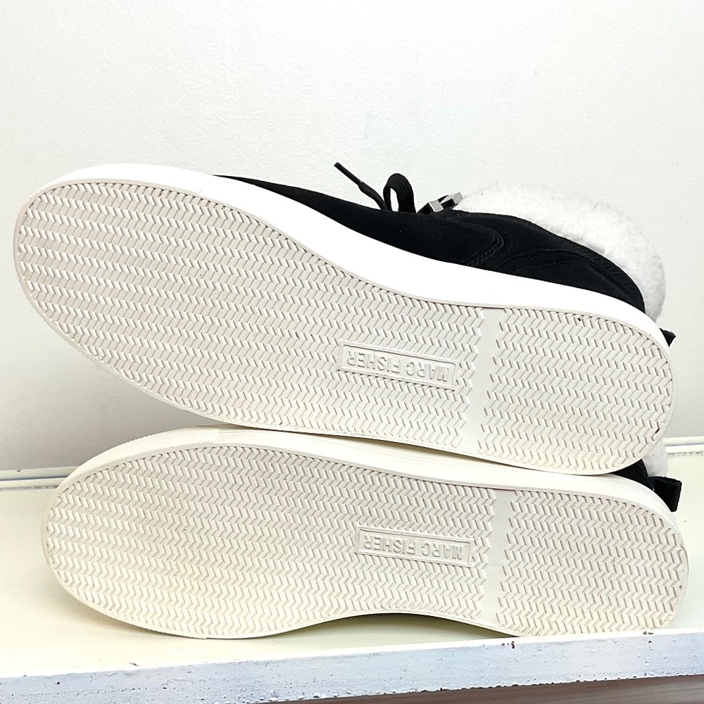 MARC FISHER Daire Black Suede Lace Up Faux Fur Sherpa High Top Sneaker sz 10M - Picture 12 of 16